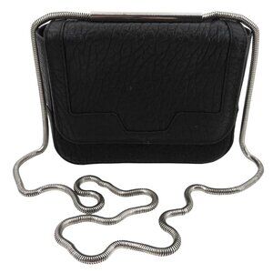 Sandro Black Lambskin Leather Silver Tone Metal Chain Strap Crossbody Purse Bag